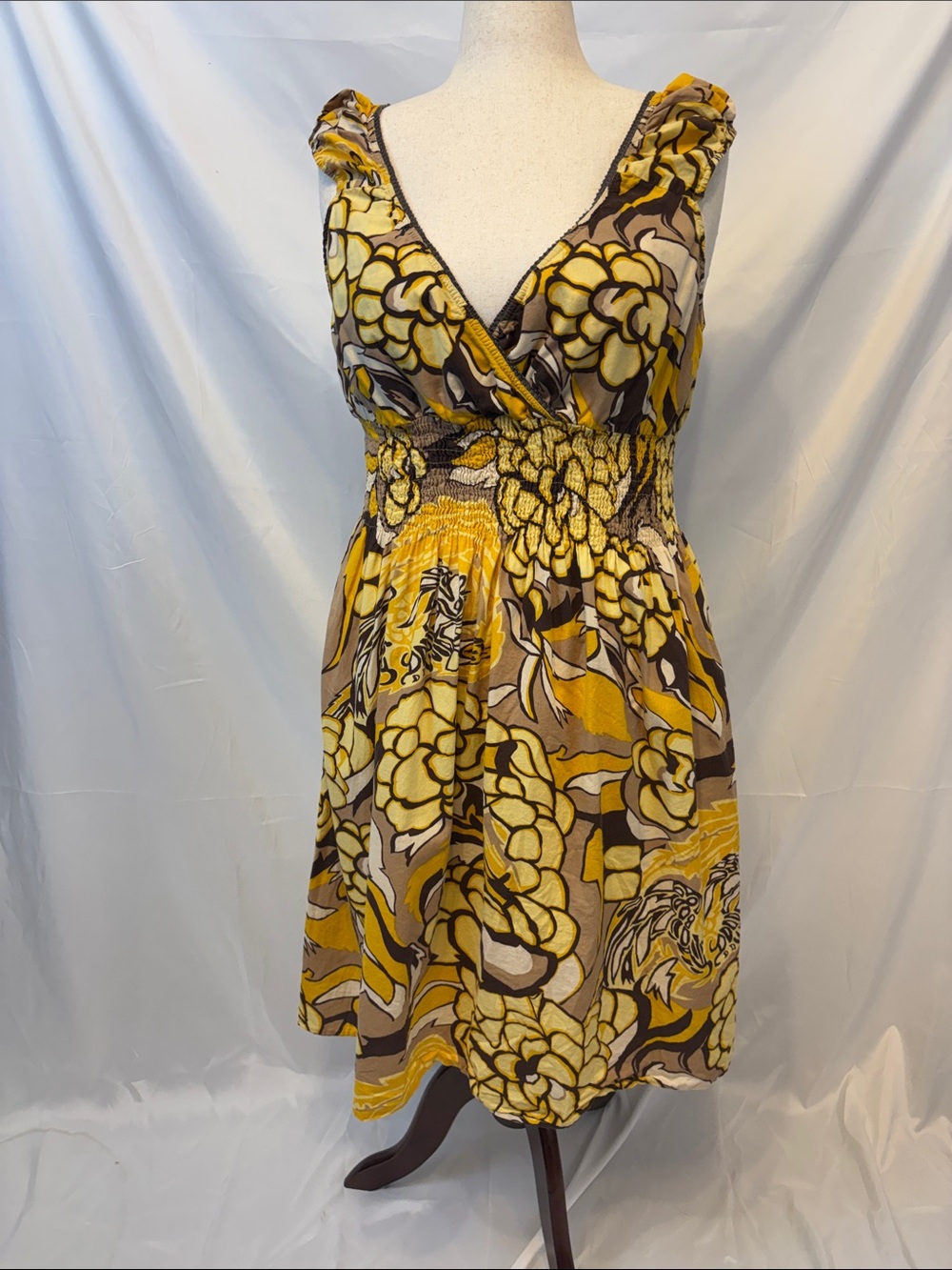 Speed Control New York Floral Retro Smocked Empire Waist Cotton Dress Plus 3x